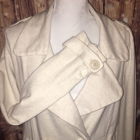 🍀Lucky Brand 🍀Cream Large Pea Coat 100% Cotton - Picture 2 of 8